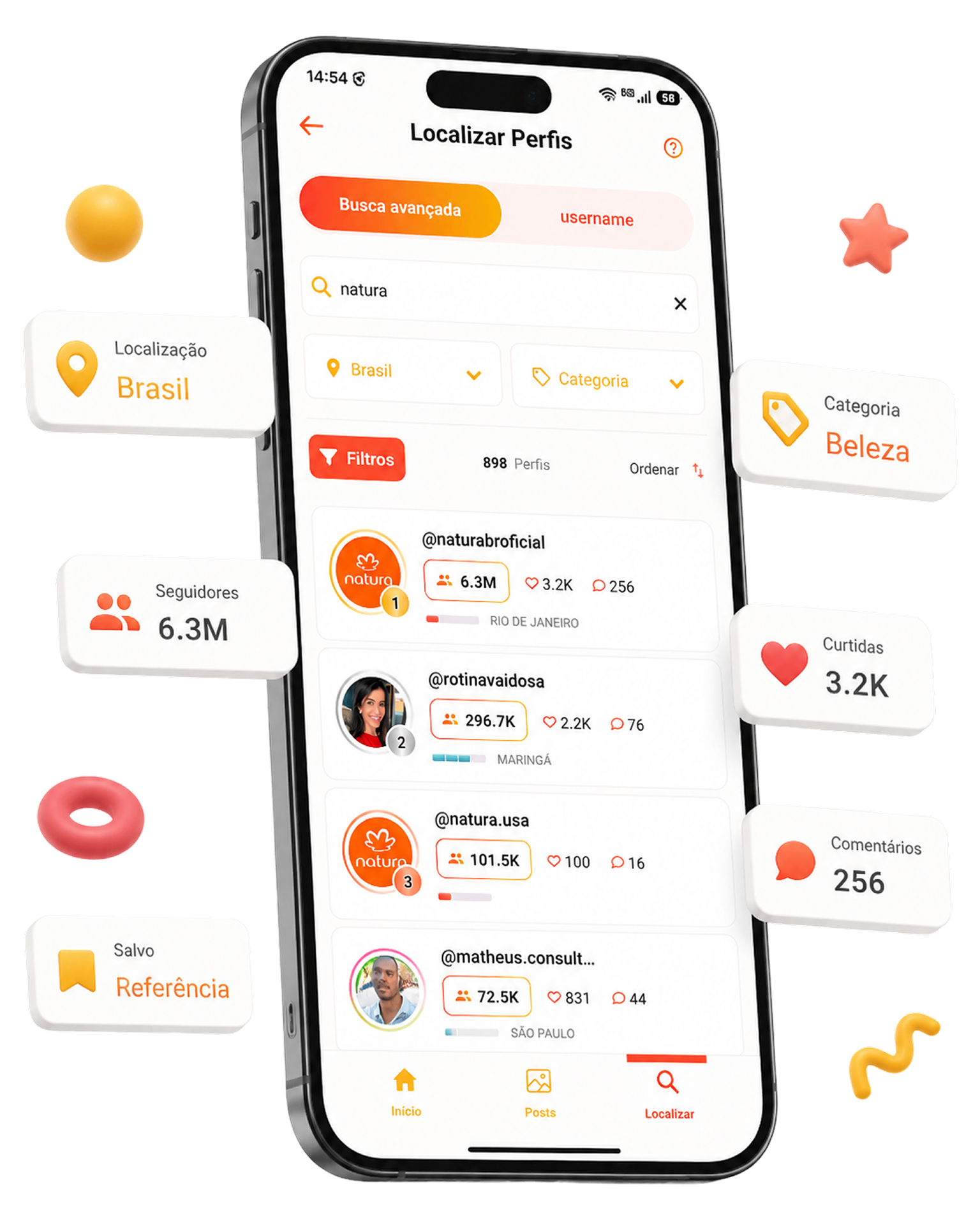 Mockup do app Wintrends exibindo localização de perfis